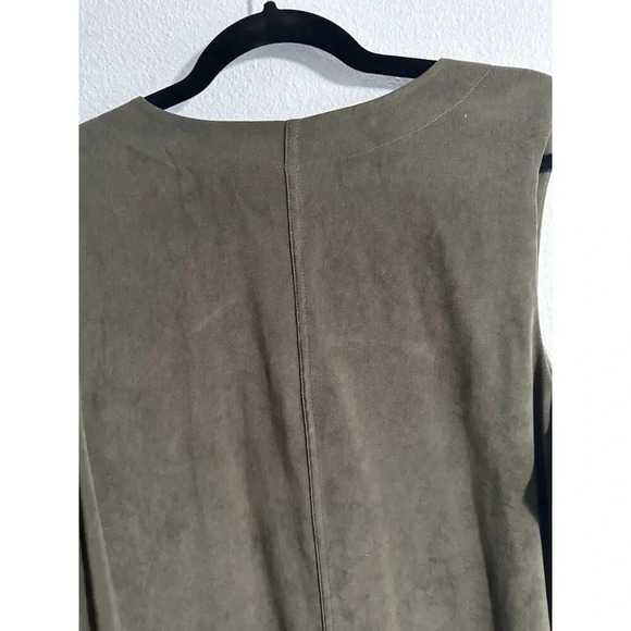 Christopher & Banks Maxi Dress Womens 16 Olive Green Round Neck Button Suede - Picture 9 of 10